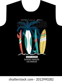 Surf text with vector illustrations. For t-shirt prints and other uses.