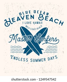  surf theme text with waves and and sun vector illustrations. For t-shirt prints and other uses.