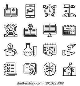 Surf through this wide range of icons of education offered in linear style. Each line icon in this pack is unique, different and creatively designed to make your projects more user friendly.