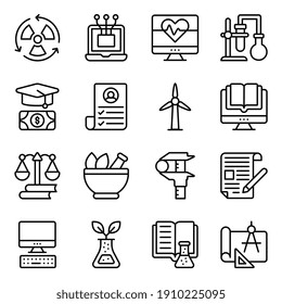 Surf through this wide range of icons of education offered in linear style. Each line icon in this pack is unique, different and creatively designed to make your projects more user friendly.