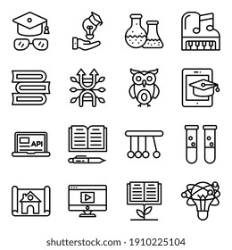 Surfen Sie durch diese breite Palette von Bildungs-Icons in linearem Stil. Jedes Zeilensymbol in diesem Paket ist einzigartig, anders und kreativ gestaltet, um Ihre Projekte benutzerfreundlicher zu gestalten.