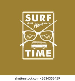 Surf Time Miami Beach Sun glass surf board vector graphic