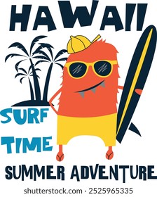 Surf Time Monster Design, Vector, Graphics, Illustration Art for kids were.