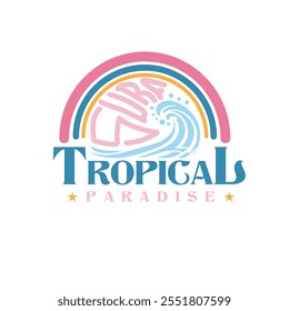 Surf Tropical Paradise summer waves rainbow graphic