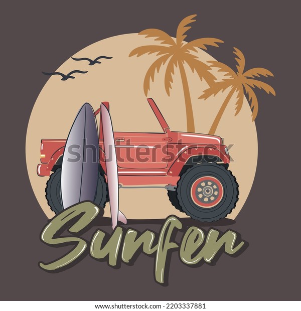 surf truck\
vector illustration in natural\
colors