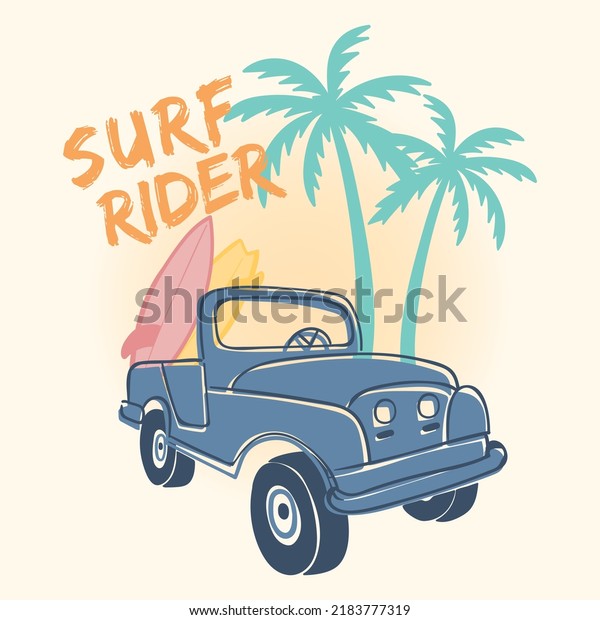 surf\
truck vector illustration with tropical\
background