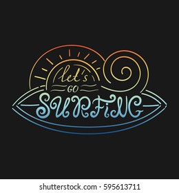Surf t-shirt design print vector isolated. Unique typography background in modern gradient contour style for girl clothing apparel, sport poster, logo, banner or surfing school flyers.