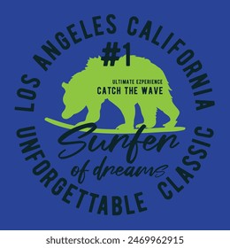 Surf typography with bear silhouette. tee shirt graphics  , print