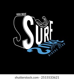 Surf Tipografía alta ola riders club verano olas diseño de póster gráfico