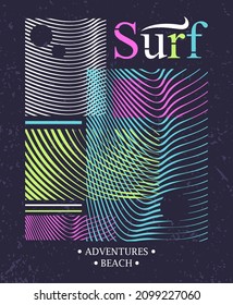 Surf typography with line art poster concepts