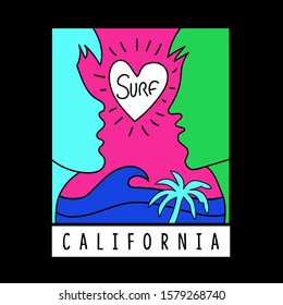 Surf typography with love , tee shirt graphics, vectors