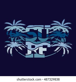 Surf typography posters. Concept in vintage style for print production. T-shirt fashion Design. Template for postcard, banner, flyer.
