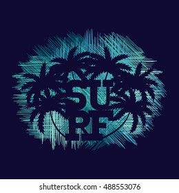 Surf typography posters. Concept in vintage style for print production. T-shirt fashion Design. Template for postcard, banner, flyer.