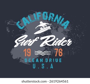surf tipografia slogan print, surfar na Califórnia. Fundo tipográfico de citação criativa . impressão de slogan de grafite de tipografia urbana. . Modelo para cartão, cartaz, banner, impressão para camiseta. Gráfico T