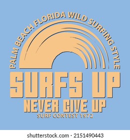 Surf typography. T shirt graphics. Vectors