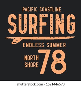 Surf typography, tee shirt graphics, vectors