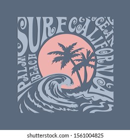 Surf typography, tee shirt graphics, vectors