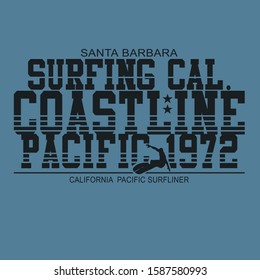Tipografía de surf, gráficos de pantalones de tee, vectores