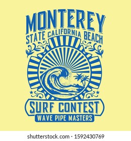 Surf typography, tee shirt graphics, vectors, hand drawn artwork