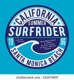 Surf typography, t-shirt graphics, vectors