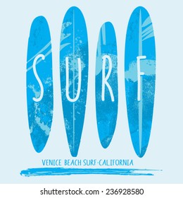 Surf typography, t-shirt graphics, vectors