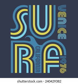 Surf typography, t-shirt graphics, vectors
