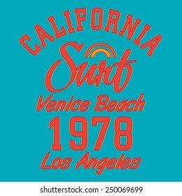Surf typography, t-shirt graphics, vectors