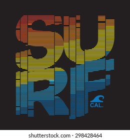 Surf typography, t-shirt graphics, vectors
