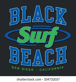 Surf typography, t-shirt graphics, vectors