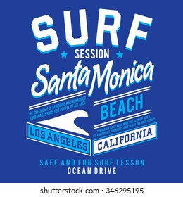 Surf typography, t-shirt graphics, vectors