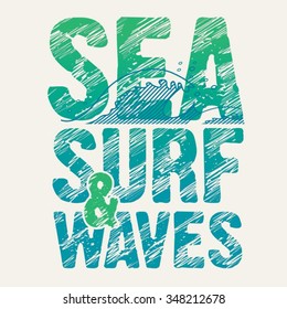 surf typography, t-shirt graphics, vectors