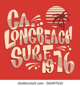 Surf typography, t-shirt graphics, vectors