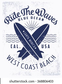 Surf typography, t-shirt graphics, vectors