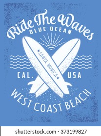 Surf typography, t-shirt graphics, vectors