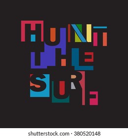 Surf typography, t-shirt graphics, vectors.