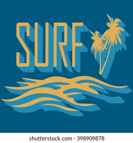 Surf typography, t-shirt graphics, vectors.