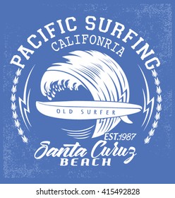 Surf typography, t-shirt graphics, vectors