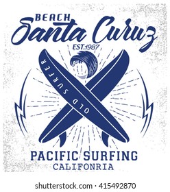 Surf typography, t-shirt graphics, vectors