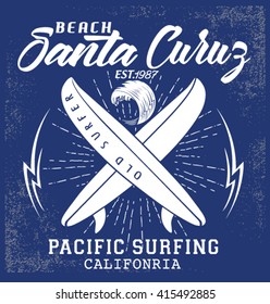 Surf typography, t-shirt graphics, vectors
