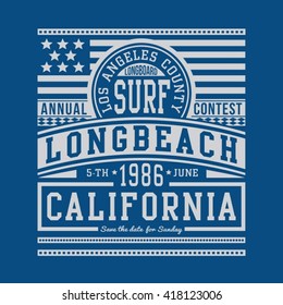 Surf typography, t-shirt graphics, vectors