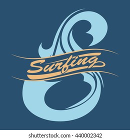 Surf typography, t-shirt graphics, vectors.