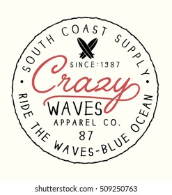 Surf typography, t-shirt graphics, vectors
