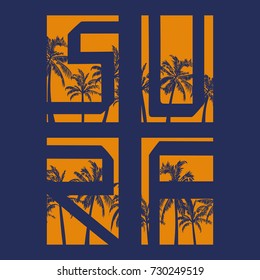 Surf typography, t-shirt graphics, vectors.