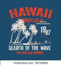 Surf Typography, T-shirt Graphics , Vectors.palm Tree Silhouette