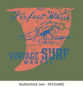 surf typography, t-shirt graphics , vectors.palm tree silhouette