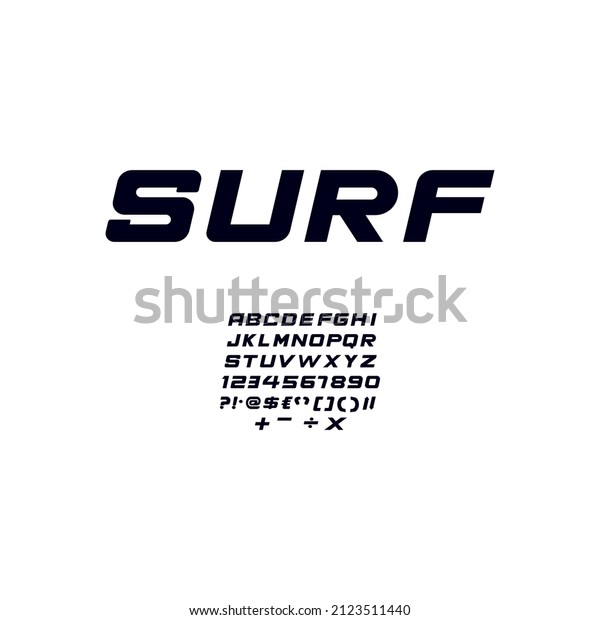 SURF typography, vector illustration for\
print, trendy alphabet letters and numbers vector illustration with\
white background