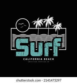 Dibujo de diseño de camiseta vectorial de la tipografía de surf 