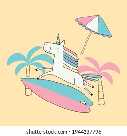 surf unicorn having fun on the beach