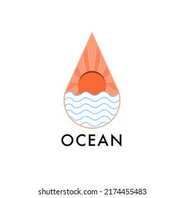 surf vacation paradise logo line art design template vector illustration. tropical island and beach with palm tree logo line badge concept design