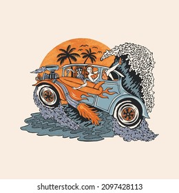 surf vacation vintage illustration t shirt